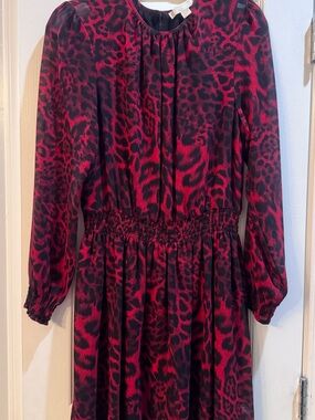 Michael Kors Red and Black Leopard Print Dress
